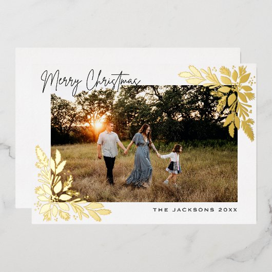 メリークリスマスポインセチアデザイン 箔シーズンカード (正面/裏面)