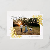 メリークリスマスポインセチアデザイン 箔シーズンポストカード (正面/裏面)