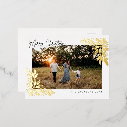 メリークリスマスポインセチアデザイン 箔シーズンポストカード (正面/裏面)