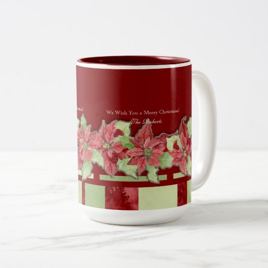 メリークリスマスポインセチアパーソナライズされたギフトマグ ツートーンマグカップ (正面右)