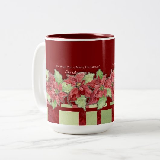 メリークリスマスポインセチアパーソナライズされたギフトマグ ツートーンマグカップ (正面左)