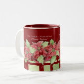 メリークリスマスポインセチアパーソナライズされたビジネス ツートーンマグカップ (正面左)