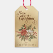 メリークリスマスポインセチアフェイク金ゴールドホリデー ギフトタグ (正面)