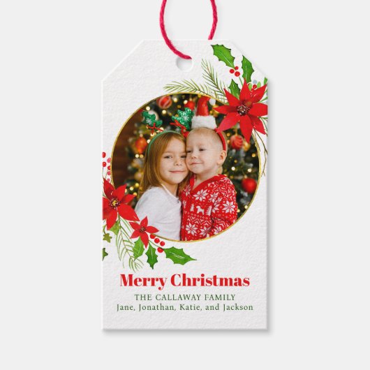 メリークリスマスポインセチアフェスティバル家族写真 ギフトタグ (正面)