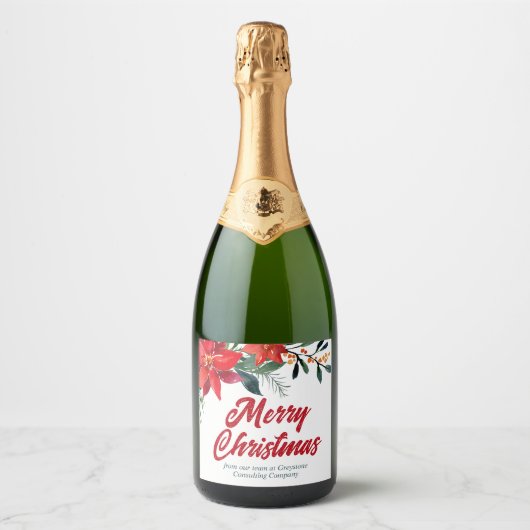 メリークリスマスポインセチアフローラホリデーパーティー スパークリングワインラベル (正面)