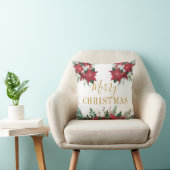 メリークリスマスポインセチアフローラ金ゴールドスクリプト クッション (椅子)