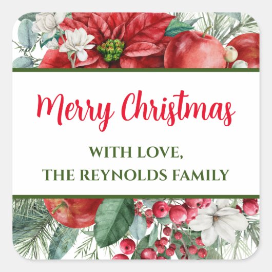 メリークリスマスポインセチアフローラ スクエアシール (正面)