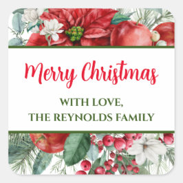 メリークリスマスポインセチアフローラ スクエアシール