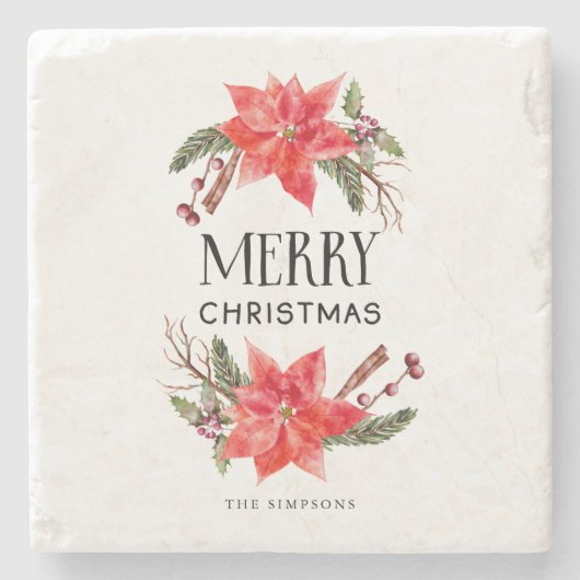 メリークリスマスポインセチアリースファミリー ストーンコースター (正面)