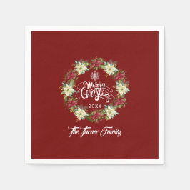 メリークリスマスポインセチアリースモノグラム スタンダードカクテルナプキン