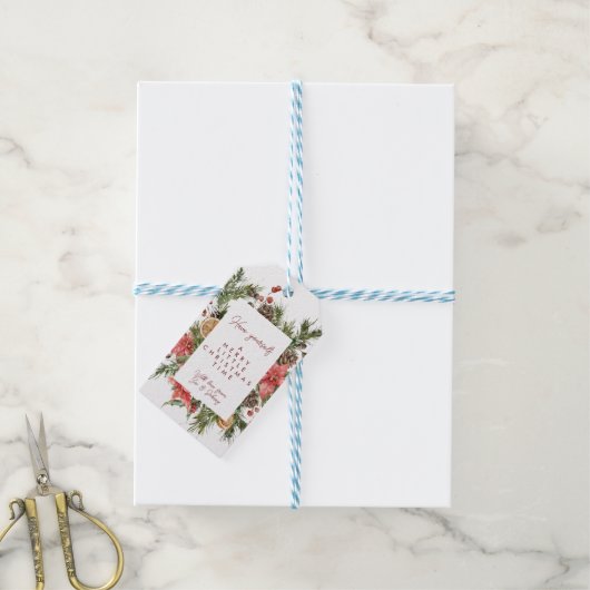 メリークリスマスポインセチア休日ギフトラベル ギフトタグ (より糸付き)