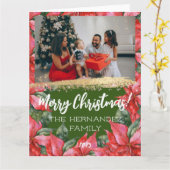 メリークリスマスポインセチア休日ファミリーフォト カード (黄色い花)
