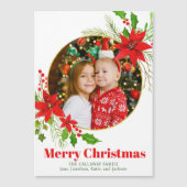 メリークリスマスポインセチア子供たちフォトマグネットカード (正面)