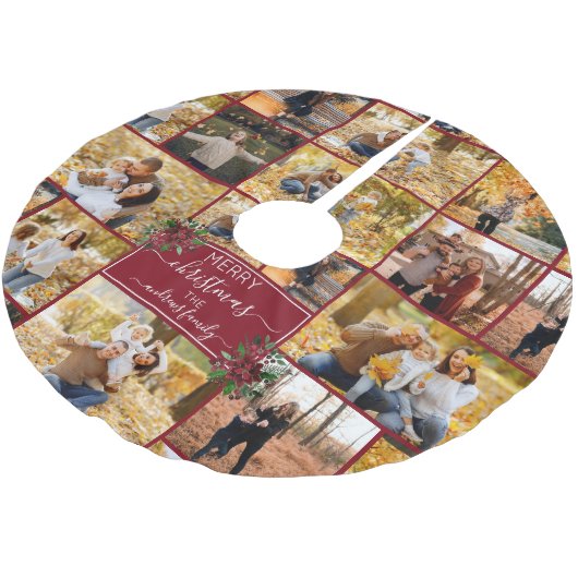 メリークリスマスポインセチア家族の写真コラージュ ブラッシュドポリエステルツリースカート (アングル)