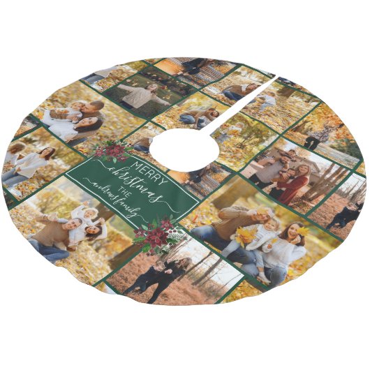 メリークリスマスポインセチア家族の写真コラージュ ブラッシュドポリエステルツリースカート (アングル)