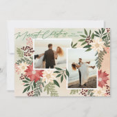 メリークリスマスポインセチア植物写真コラージュ シーズンカード (正面)