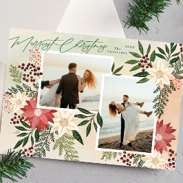 メリークリスマスポインセチア植物写真コラージュ シーズンカード