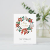 メリークリスマスポインセチア花リースカード ポストカード (スタンド正面)