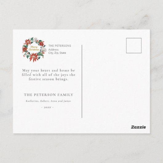メリークリスマスポインセチア花リースカード ポストカード (裏面)