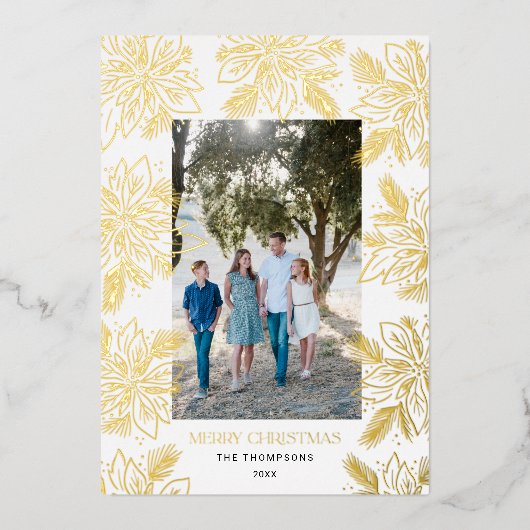 メリークリスマスポインセチア花枠 箔シーズンカード (正面)