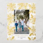 メリークリスマスポインセチア花白 箔シーズンポストカード (正面)