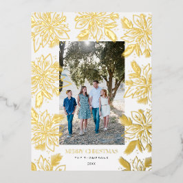 メリークリスマスポインセチア花白 箔シーズンポストカード
