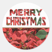 メリークリスマスポインセチア語アート ラウンドシール (正面)