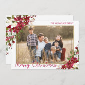 メリークリスマスポインセチア金ゴールド写真 シーズンカード (正面/裏面)