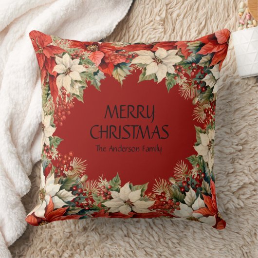 メリークリスマスポインセチア クッション (ブランケット)