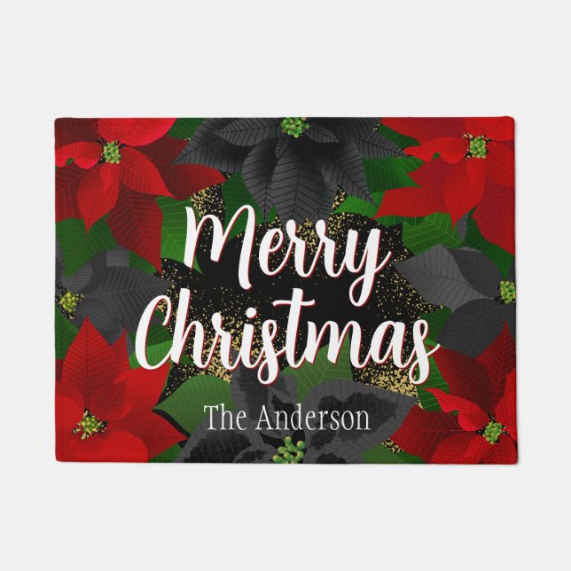 メリークリスマスポインセチア ドアマット (正面)