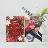 メリークリスマスポインセチア&パインフラットフォトカード シーズンカード (スタンド正面)