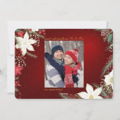 メリークリスマスポインセチア&パインフラットフォトカード シーズンカード (裏面)