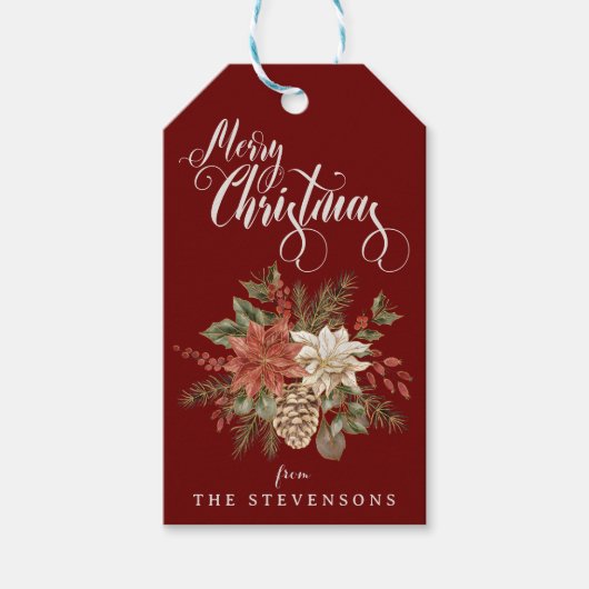 メリークリスマスポインセチア・ブルゴーニュ ギフトタグ (正面)
