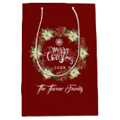 メリークリスマスポインセチア・モノグラムクリスマス ミディアムペーパーバッグ (正面)