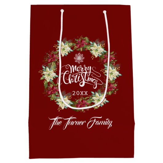 メリークリスマスポインセチア・モノグラムクリスマス ミディアムペーパーバッグ (裏面)