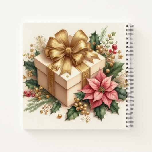 メリークリスマスポインセティアコケット金ゴールドボウ ノートブック (裏面)