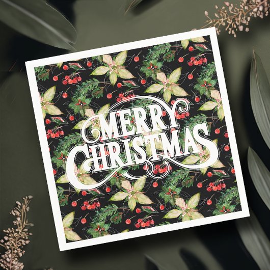 メリークリスマスポインセティアスホリデー スタンダードカクテルナプキン