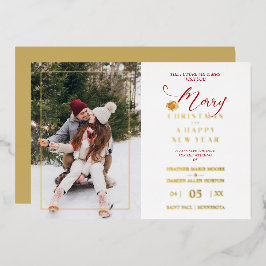 メリークリスマスポインセティアスリース結婚写真 箔シーズンカード