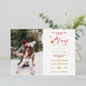 メリークリスマスポインセティアスリース結婚写真 箔シーズンカード (立ち正面)