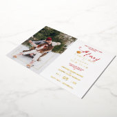 メリークリスマスポインセティアスリース結婚写真 箔シーズンカード (回転した状態)