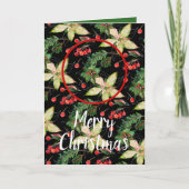 メリークリスマスポインセティアス折り畳みホリデーフォト カード (正面)