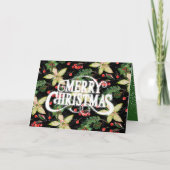 メリークリスマスポインセティアス折り畳みホリデーフォト カード (正面)