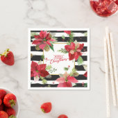 メリークリスマスポインセティアス、ブラックストライプ・ナプキンス スタンダードカクテルナプキン (インサイチュ)