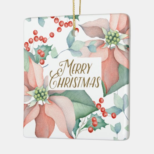メリークリスマスポインセティアホリーウォーターのカラーフローラ セラミックオーナメント (左)