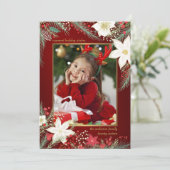 メリークリスマスポインセティア&パインフラットフォトカード シーズンカード (スタンド正面)