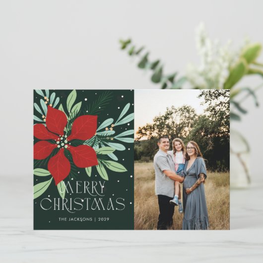 メリークリスマスポインセティシアクリスマスデザイン シーズンカード (スタンド正面)
