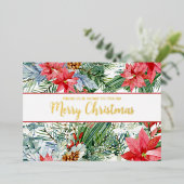 メリークリスマスポイントセッティアパインフォイルホリデーカード 箔シーズンカード (立ち正面)