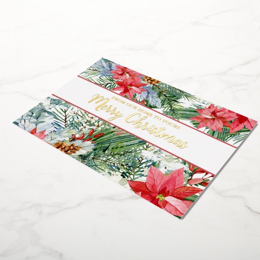 メリークリスマスポイントセッティアパインフォイルホリデーカード 箔シーズンカード (回転した状態)