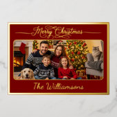 メリークリスマスポストカード家族写真詩赤 箔シーズンカード (正面)