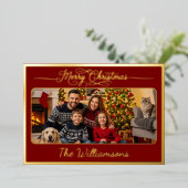 メリークリスマスポストカード家族写真詩赤 箔シーズンカード (立ち正面)